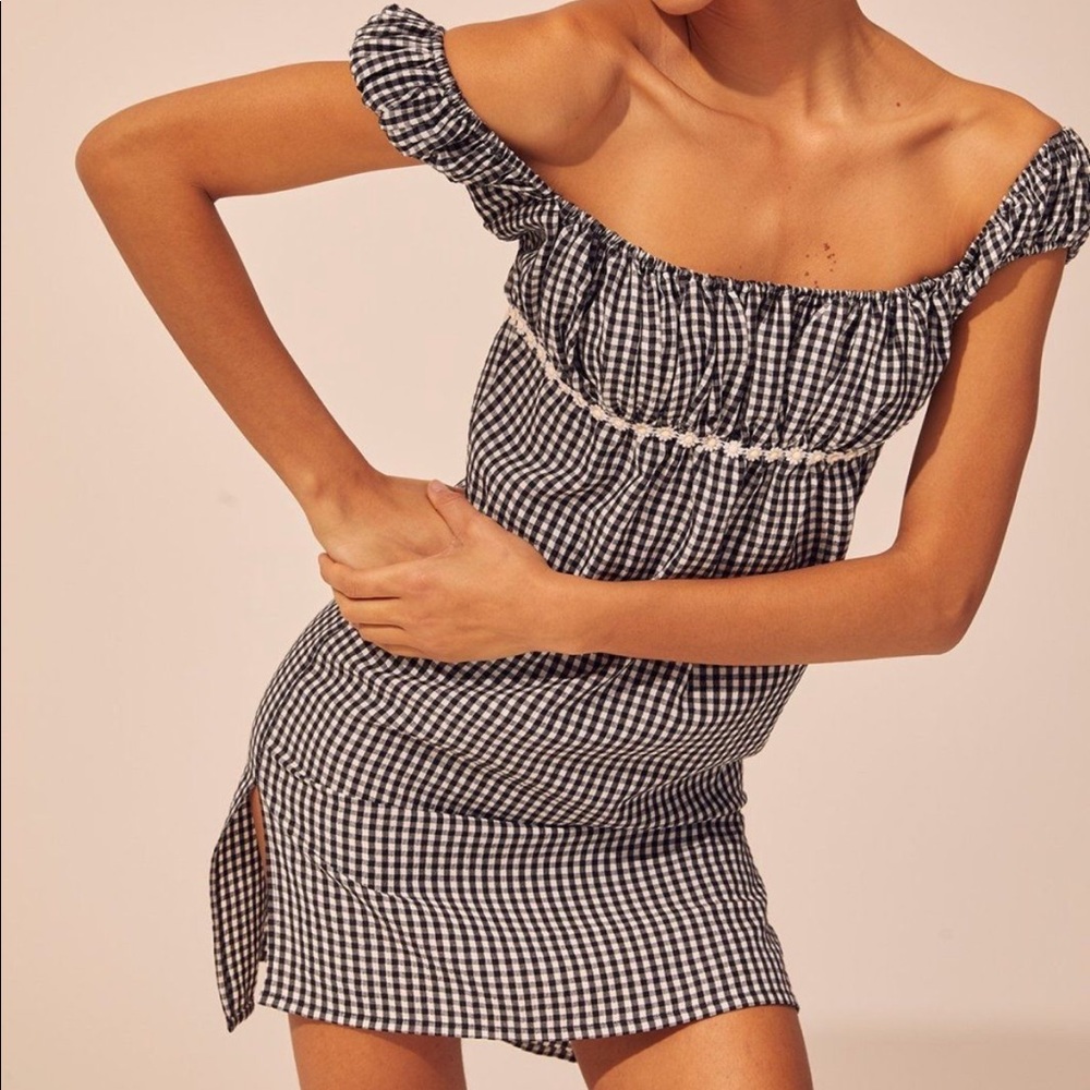 NWT Solid & Striped Gingham Puff Cap Sleeve Dress